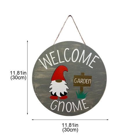 Targa per Porta in Legno Gnomo di Benvenuto Rotonda Vintage Venatura Grigia Targa Appesa per Decorazione Giardino Casa