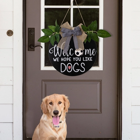 Welcome Door Sign Reversible Round Wood Interchangeable Seasonal Icons Burlap Bow Artificial Greenery Rustic Home Decor