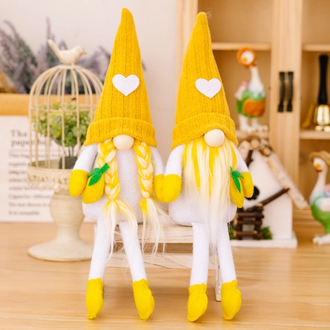 Sommer Zitrone Gnom Plüsch Tomte Gelbe Strickmütze Mit Herz Lange Beine Desktop Dekoration Haus Party