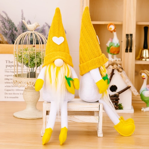 Sommer Zitrone Gnom Plüsch Tomte Gelbe Strickmütze Mit Herz Lange Beine Desktop Dekoration Haus Party