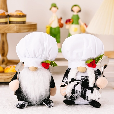 Gnomi da Chef in Peluche Fatti a Mano Decorazioni per la Cucina Gnomi Tomte Con Cappello Bianco Cucchiaio Ornamente Natalizi