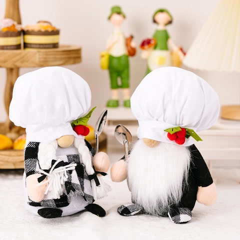 Gnomi da Chef in Peluche Fatti a Mano Decorazioni per la Cucina Gnomi Tomte Con Cappello Bianco Cucchiaio Ornamente Natalizi