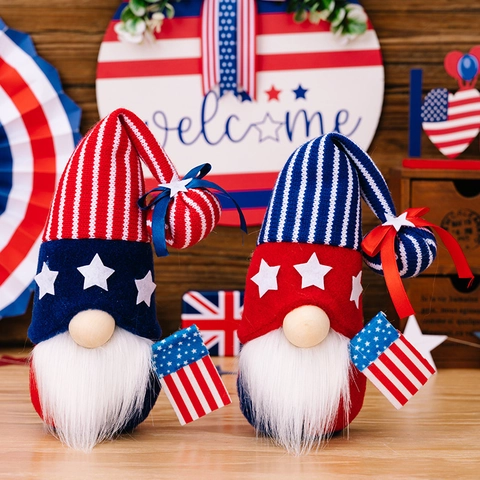 Unabhängigkeitstag Zwerg Plüsch Dekorationen Patriotische Sterne Streifen Strickmütze Gesichtslose Puppe Amerikanische Flagge
