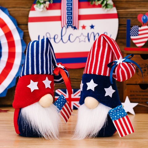 Unabhängigkeitstag Zwerg Plüsch Dekorationen Patriotische Sterne Streifen Strickmütze Gesichtslose Puppe Amerikanische Flagge