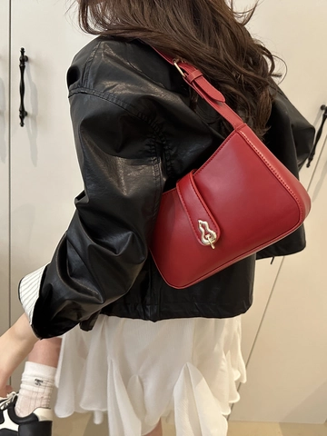 Women Shoulder Bag PU Leather Underarm Hobo Handbag Retro Gold Buckle Minimalist City Casual Crossbody Baguette Bag