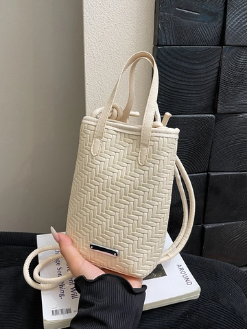 Mini Woven PU Leather Tote Bag Women Crossbody Shoulder Phone Bag Handheld Solid Color Korean Style