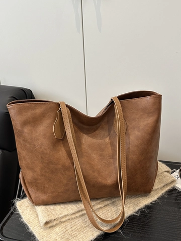 Große Tote Bag PU Leder Retro Textur Minimalistische Schulterhandtasche Für Frauen Büro Täglich Pendeln