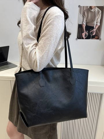 Große Tote Bag PU Leder Retro Textur Minimalistische Schulterhandtasche Für Frauen Büro Täglich Pendeln