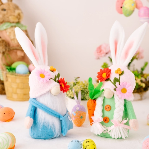 Gnomi Di Pasqua Bambole Di Peluche Cappello Con Fiori Orecchie Di Coniglio Decorazione Da Tavolo Casa Carota Borsa
