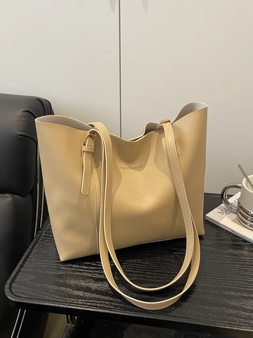 Bolso Tote de Mujer Minimalista de Cuero PU de Gran Capacidad Bolso de Hombro Con Estampado de Letras Correas Ajustables Bolso de Mano de Moda