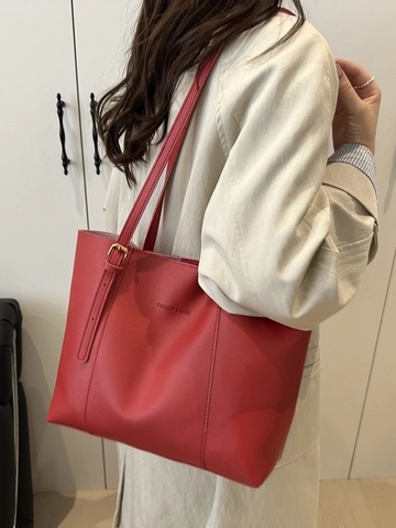 Bolso Tote de Mujer Minimalista de Cuero PU de Gran Capacidad Bolso de Hombro Con Estampado de Letras Correas Ajustables Bolso de Mano de Moda