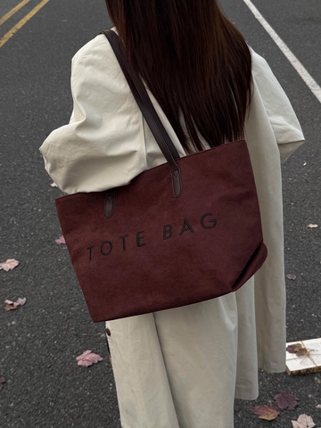 Borsa Tote da Donna in Suede Vintage Grande Capacità Borsa a Tracolla Retrò Con Ricamo di Lettere Borsa a Mano Versatile