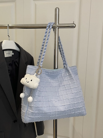 Casual Dames PU Leer Wafeltextuur Tote Bag Grote Capaciteit Schoudertas Met Wolkenhanger Gevlochten Handvat Tas