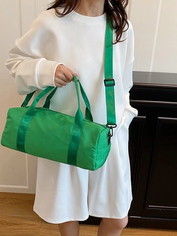 Nylon Cylindrical Shoulder Bag Solid Color Lightweight Large Capacity Duffel For Women Daily Sports Travel