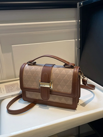 Bolso Bandolera De Cuero PU Con Relieve Geométrico Para Mujer Bolso Cuadrado Pequeño Color Contraste Correa Ajustable