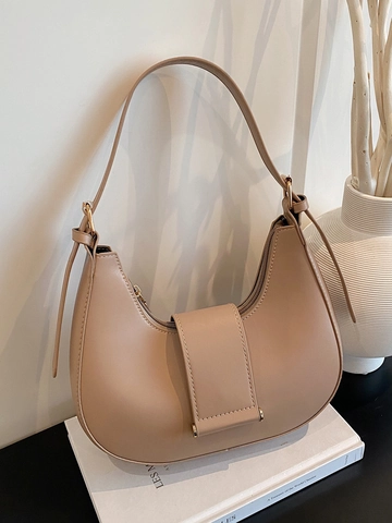 Women Modern Minimalist PU Leather Hobo Bag Solid Color Shoulder Underarm Bag With Gold Hardware Stitching Detail Handbag
