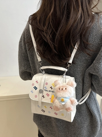 Mini Rucksack Damen PU Leder Bunte Graffiti Druck Buchstabe Stern Preppy Stil Casual Schultertasche Handtasche
