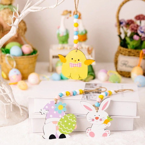 Ostern Holzperlen Girlande Hase Huhn Gnom Holz Hängedekoration Festliche Hausdekoration Feiertag Handwerk Party Geschenk