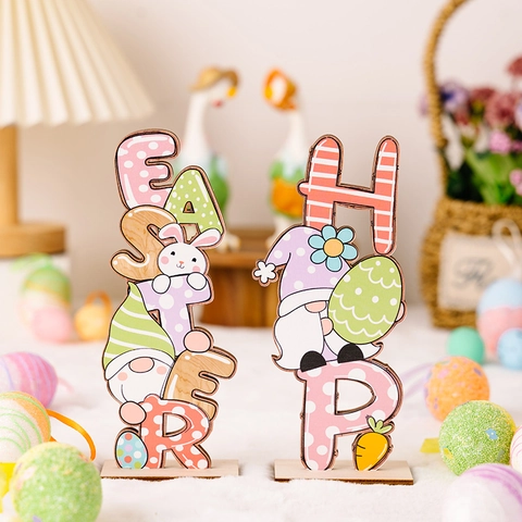 Decorazione Tavolo Legno Pasqua Insegna Lettera Gnomo Coniglio Uovo Arredo Colorato Per Casa Vacanza