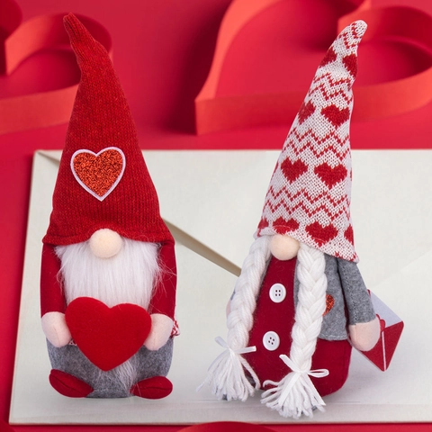 Valentine's Day Gnome Plush Doll Heart Pattern Faceless Rudolf Ornament For Home Desktop Festive Decoration Handmade Gift