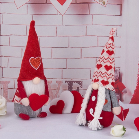 Valentine's Day Gnome Plush Doll Heart Pattern Faceless Rudolf Ornament For Home Desktop Festive Decoration Handmade Gift