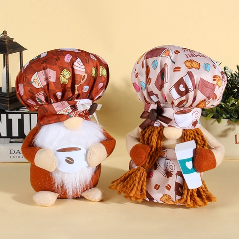 Coffee Barista Gnome Plush Doll Chef Hat Ornaments Handmade Nordic Style Rudolph Dwarf Decoration For Home Cafe Desktop