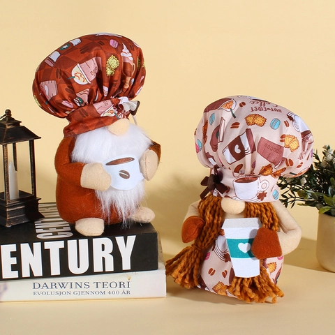 Coffee Barista Gnome Plush Doll Chef Hat Ornaments Handmade Nordic Style Rudolph Dwarf Decoration For Home Cafe Desktop