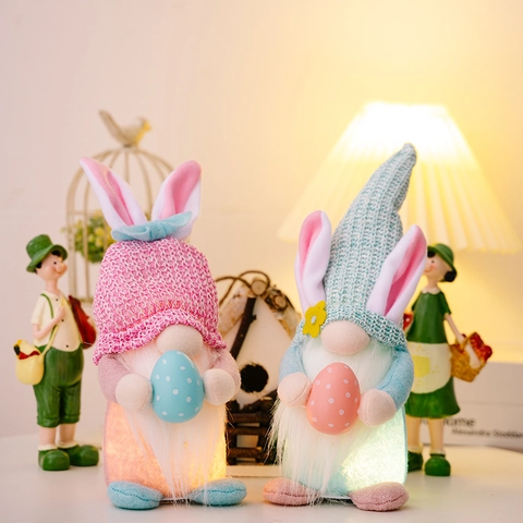 Gnomos De Pascua Adornos LED Luminosos Orejas De Conejo Con Huevos Tejido Peluche Muñeca Sin Rostro Decoración De Fiesta