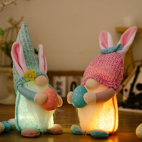 Gnomos De Pascua Adornos LED Luminosos Orejas De Conejo Con Huevos Tejido Peluche Muñeca Sin Rostro Decoración De Fiesta
