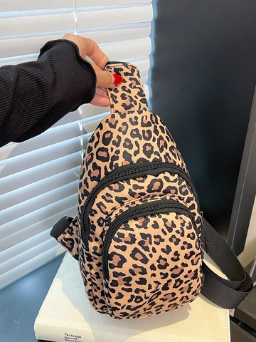Women Leopard Print Nylon Waist Bag Casual Chest Bag With Adjustable Strap Breathable Compartment For Sports Workout Shopping Shoulder Bag