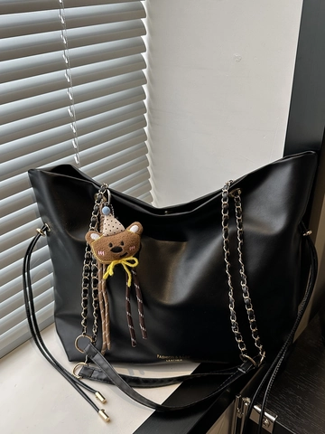 Women's Large Capacity Tote Bag Matte Suede Texture Shoulder Bag With Bear Pendant Chain Strap PU Leather Bucket Bag For Commuting