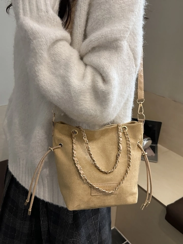 Women's Large Capacity Tote Bag Matte Suede Texture Shoulder Bag With Bear Pendant Chain Strap PU Leather Bucket Bag For Commuting