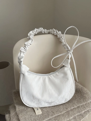 Borsa Hobo A Spalla Arricciata Pelle PU Mezzaluna Con Fiocco Grande Capacità Stile Pieghettato Per Donne