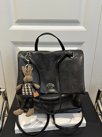 Damen Vintage PU Leder Multifunktions Rucksack Große Kapazität Umhängetasche Mit Kaninchen Anhänger Urban Handtasche