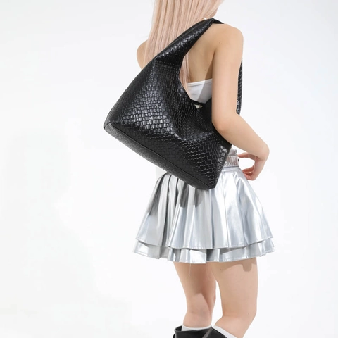 Bolso Tote Tejido de Gran Capacidad Retro para Mujer Color Sólido Cuero PU Bolso de Hombro Hobo Elegante Moda Viaje
