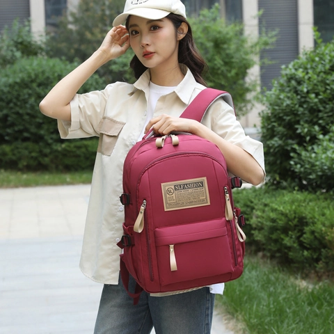 Large Capacity Oxford Cloth Backpack For School College Students Solid Color Load Reducing Casual Travel Daypack With Laptop Compartment