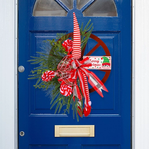 Weihnachts Wagon Rad Kranz Mit Elfenbeinen Schleife Künstliche Kiefernzweige Merry Christmas Schild Haustür Wandbehang Dekor