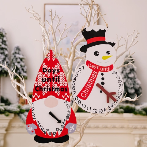 Christmas Advent Calendar Countdown Wooden Hanging Ornament Snowman Gnome Cartoon Pointer Holiday Home Decoration
