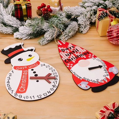 Christmas Advent Calendar Countdown Wooden Hanging Ornament Snowman Gnome Cartoon Pointer Holiday Home Decoration