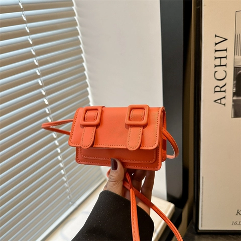 Women Fashion Mini Crossbody Bag PU Leather Small Square Bag Double Buckle Decor Solid Color Shoulder Bag For Daily Travel