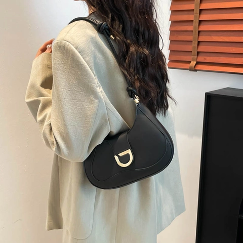 Bolso Hobo de Cuero PU Elegante para Mujer Color Sólido Gran Capacidad Hebilla en D Correa con Nudo Bolso de Hombro Diario