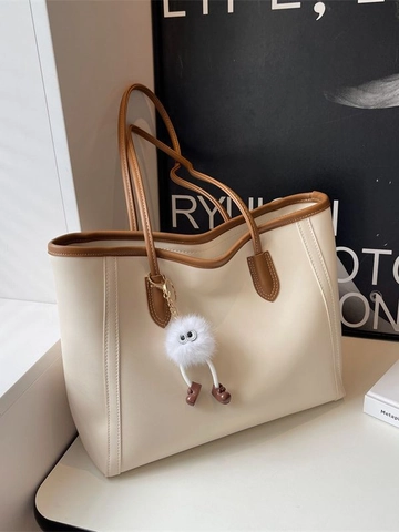 Grande Borsa Tote Da Donna In Pelle PU Con Ciondolo Mostro Di Peluche Colore A Contrasto Borsa A Tralla Da Lavoro