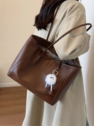 Grande Borsa Tote Da Donna In Pelle PU Con Ciondolo Mostro Di Peluche Colore A Contrasto Borsa A Tralla Da Lavoro