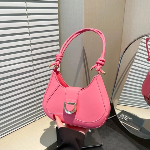 Bolso Hobo de Cuero PU Elegante para Mujer Color Sólido Gran Capacidad Hebilla en D Correa con Nudo Bolso de Hombro Diario