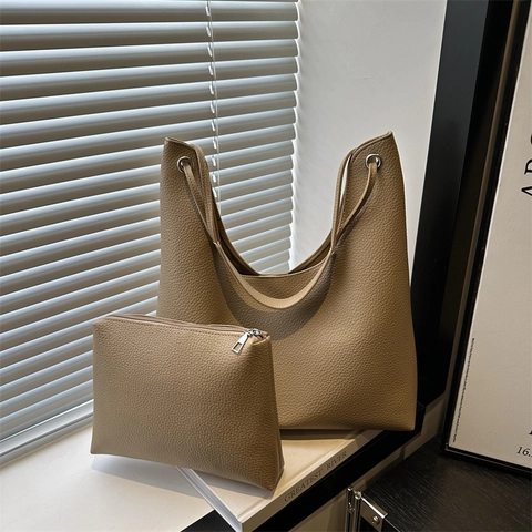 Litchi-Maserung PU-Leder Tragetasche Und Beutel Großes Fassungsvermögen Minimalistische Schulter Eimer Tasche Damen