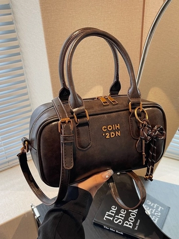 Retro PU Leather Boston Crossbody Bag For Women Vintage Handbag With Double Handles And Adjustable Shoulder Strap