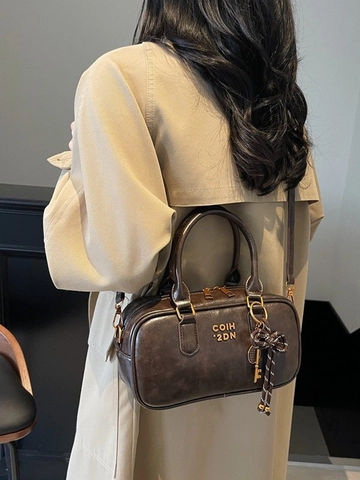 Retro PU Leather Boston Crossbody Bag For Women Vintage Handbag With Double Handles And Adjustable Shoulder Strap