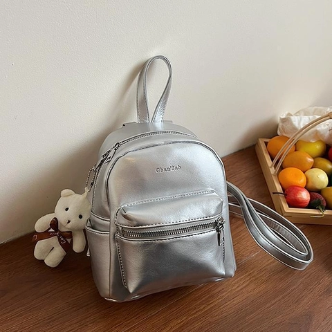 Mini Mochila de Cuero PU para Mujer Con Amuleto de Oso de Peluche Estilo Universitario Impermeable Casual Moda Bolso Pequeño