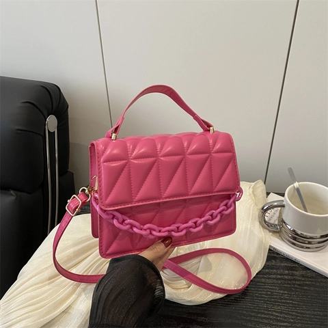 Bolso de Hombro de Cuero PU Acolchado para Mujer Con Cadena de Acrílico Bolso Bandolera Cuadrado de Moda Color Sólido Bolso de Mano