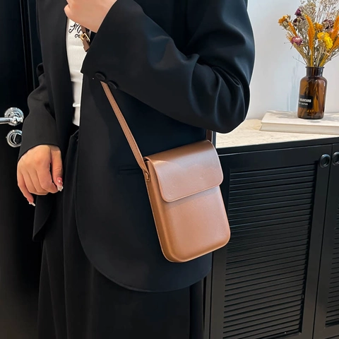 Bolso Bandolera Vertical Para Teléfono Color Sólido Cuero PU Mini Bolso Cuadrado Con Solapa Bolso De Hombro Versátil Para Mujer
